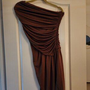 Boston Proper Sz 6 One Shoulder Brown Dress